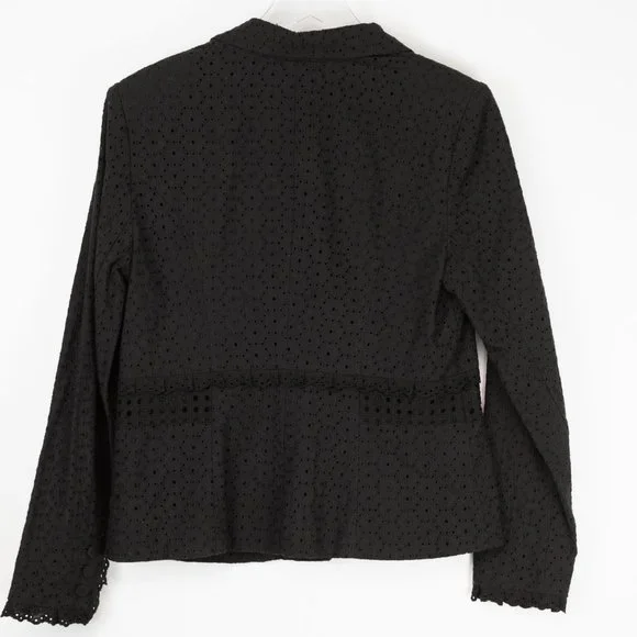 Cabi Flamenco Eyelet Jacket #5293 Blazer 100% Cotton Scallop Trim Black Size 6 - Picture 3 of 7